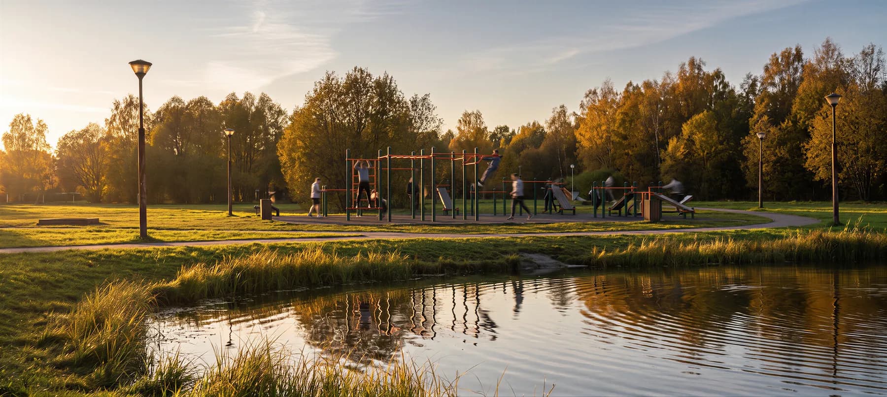 Reservorio de agua con estación de musculación al aire libre
